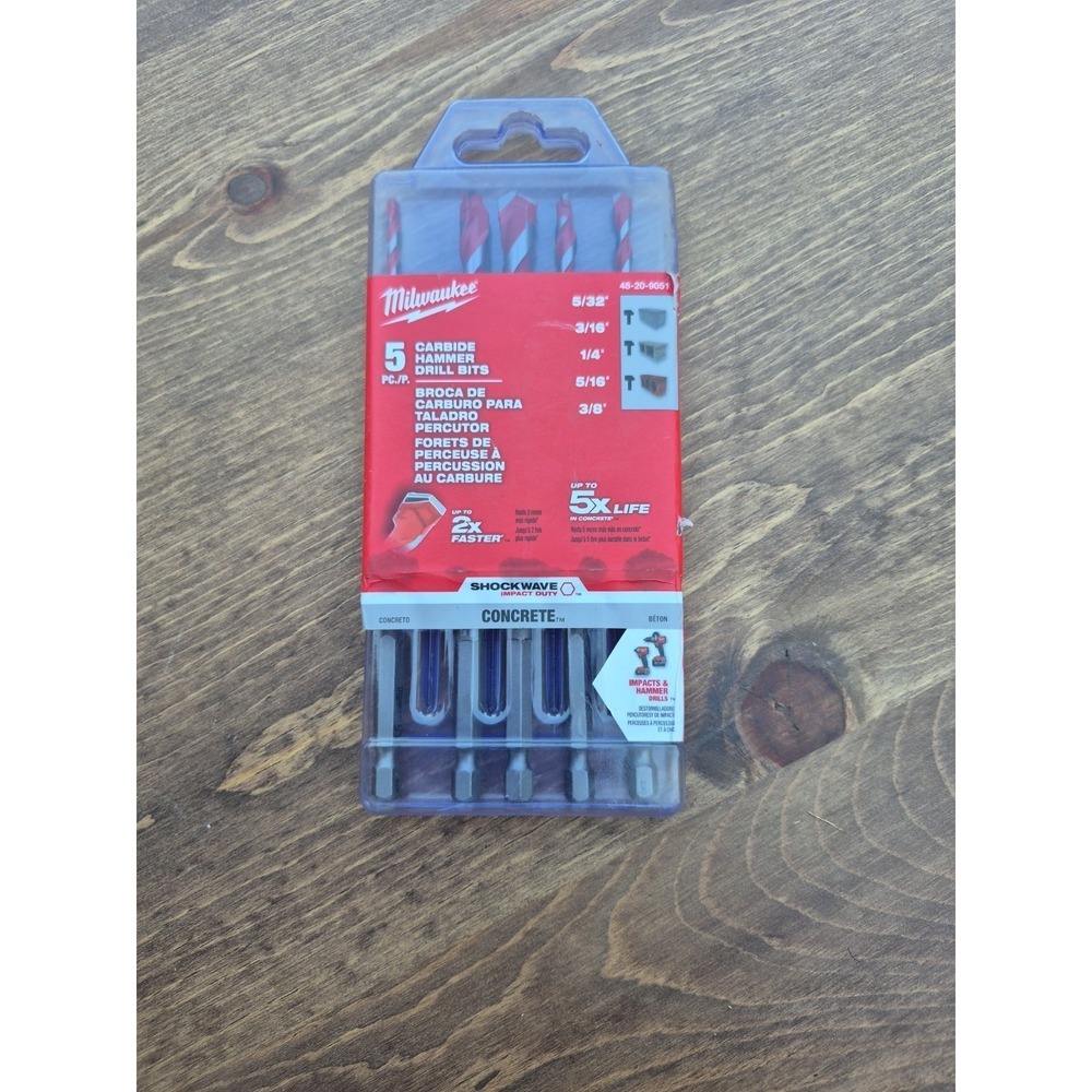 Milwaukee 48-20-9051 SHOCKWAVE 5-Piece Hex Shank Carbide Hammer Concrete Set